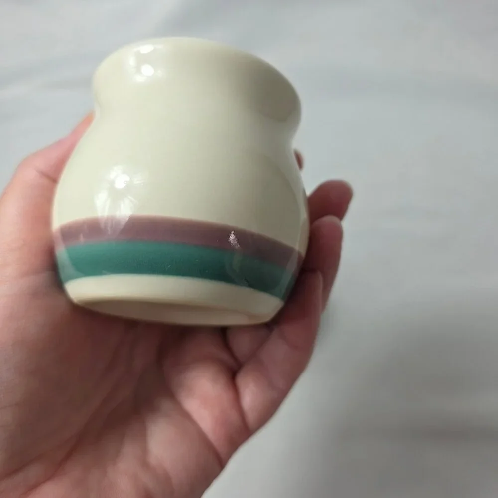 Pfaltzgraff Juniper Salt & Pepper Shakers Ivory with Mauve and Green Bands